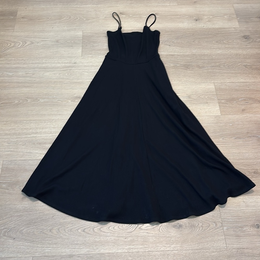 Reformation Billie Ribbed Black Spaghetti Strap Midi Dress With Pockets S - Picture 2 of 8